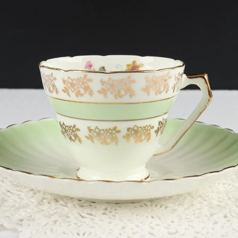Vintage Mayfair Pottery Fine Bone China 22K Gold Teacup & Saucer